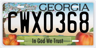 GA license plate CWX0368