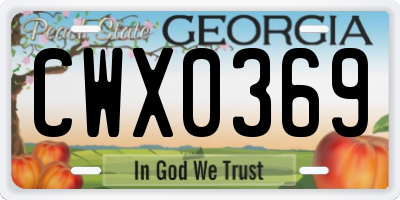 GA license plate CWX0369