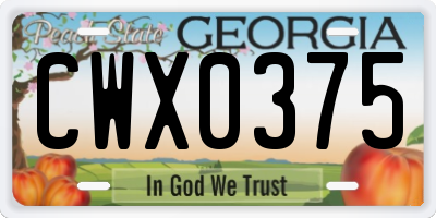 GA license plate CWX0375