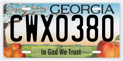 GA license plate CWX0380