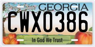 GA license plate CWX0386