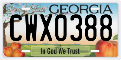 GA license plate CWX0388