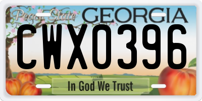 GA license plate CWX0396