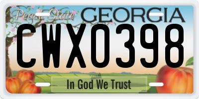 GA license plate CWX0398