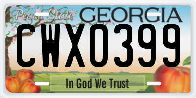 GA license plate CWX0399