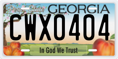 GA license plate CWX0404