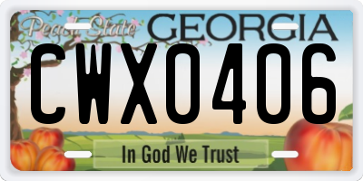 GA license plate CWX0406