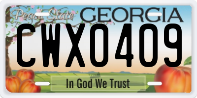 GA license plate CWX0409
