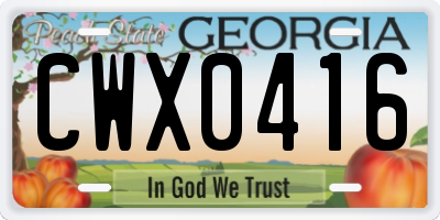 GA license plate CWX0416