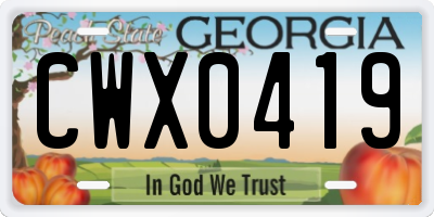 GA license plate CWX0419