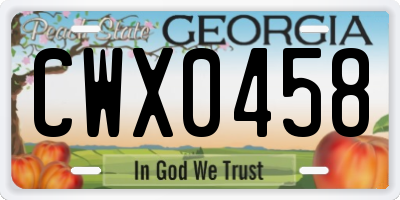GA license plate CWX0458
