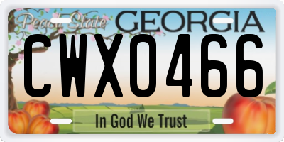 GA license plate CWX0466