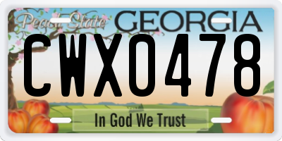 GA license plate CWX0478