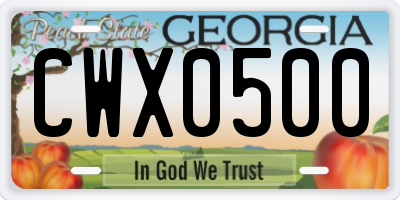 GA license plate CWX0500