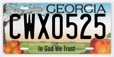 GA license plate CWX0525
