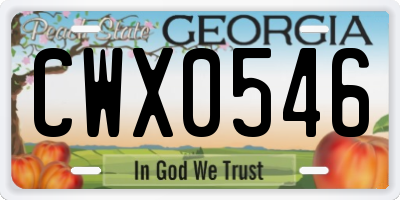 GA license plate CWX0546