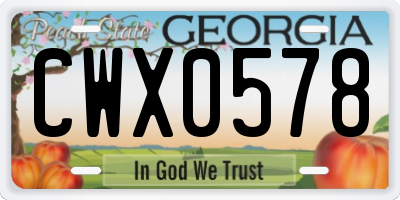 GA license plate CWX0578