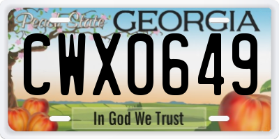 GA license plate CWX0649