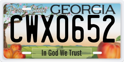 GA license plate CWX0652