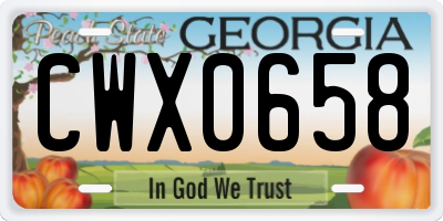 GA license plate CWX0658