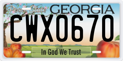 GA license plate CWX0670