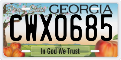 GA license plate CWX0685