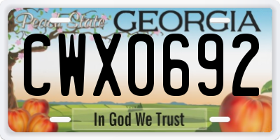 GA license plate CWX0692