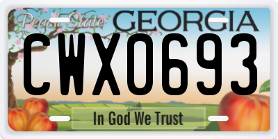 GA license plate CWX0693