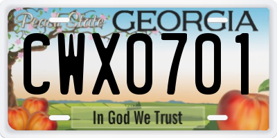 GA license plate CWX0701