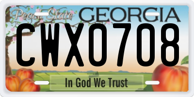 GA license plate CWX0708