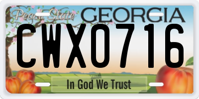 GA license plate CWX0716