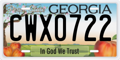 GA license plate CWX0722