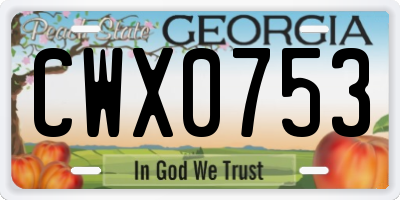 GA license plate CWX0753