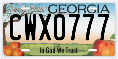 GA license plate CWX0777