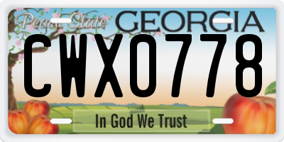 GA license plate CWX0778