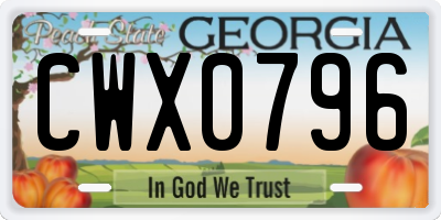 GA license plate CWX0796