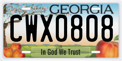 GA license plate CWX0808