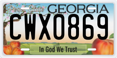 GA license plate CWX0869