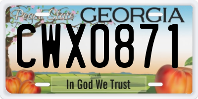 GA license plate CWX0871