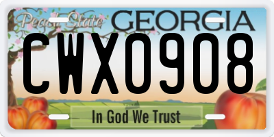 GA license plate CWX0908