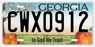 GA license plate CWX0912