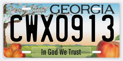 GA license plate CWX0913
