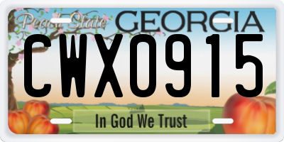 GA license plate CWX0915
