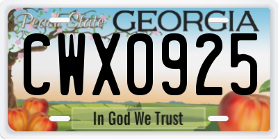 GA license plate CWX0925