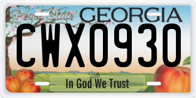 GA license plate CWX0930