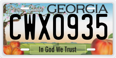 GA license plate CWX0935