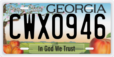 GA license plate CWX0946