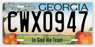 GA license plate CWX0947