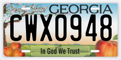 GA license plate CWX0948