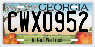 GA license plate CWX0952